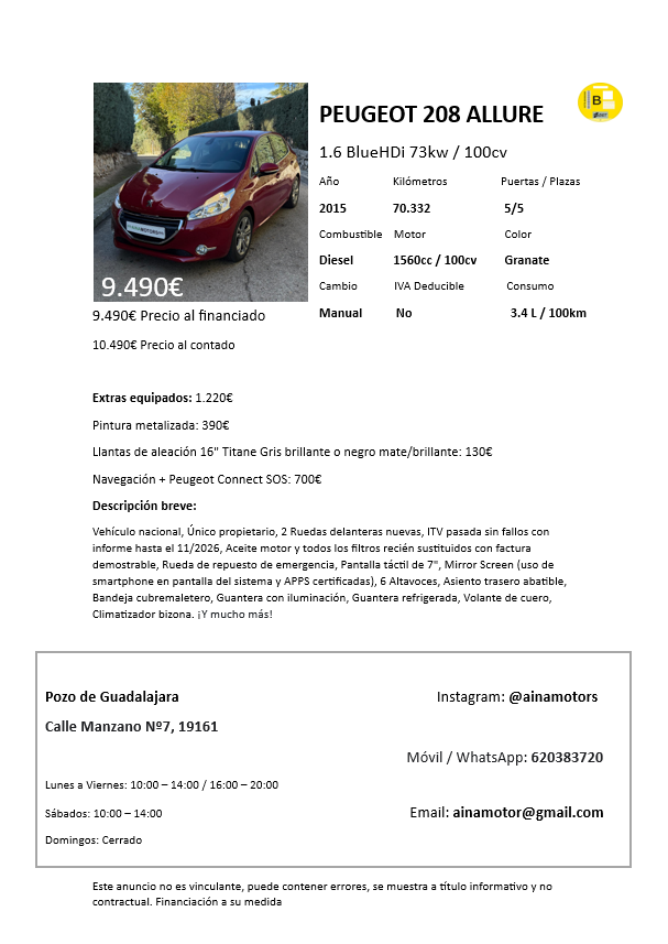Peugeot 208 Allure 1.6BlueHDi 100Cv - Imagen 19