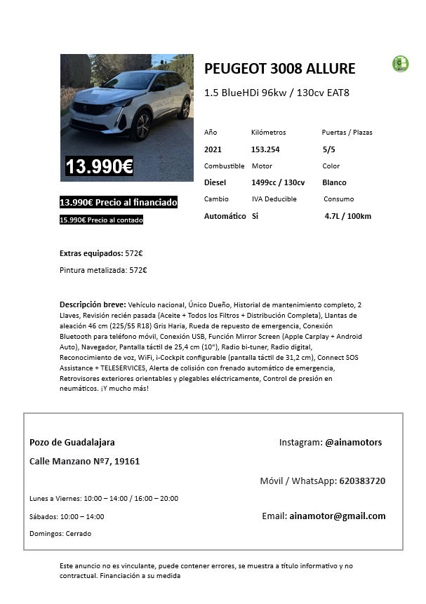 Peugeot 3008 Allure EAT8 1.5BlueHDi 130Cv - Imagen 25