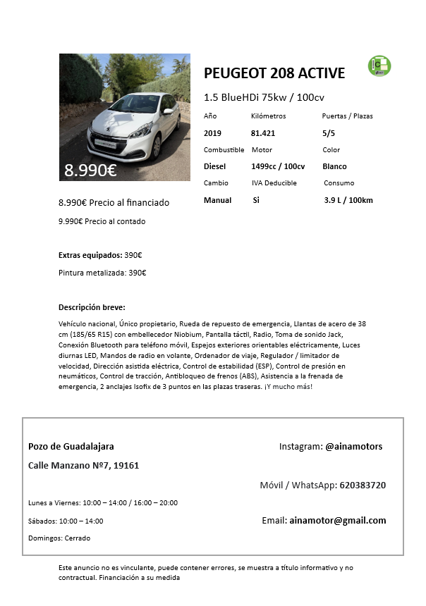 Peugeot 208 Active 1.5BlueHDi 100Cv - Imagen 21