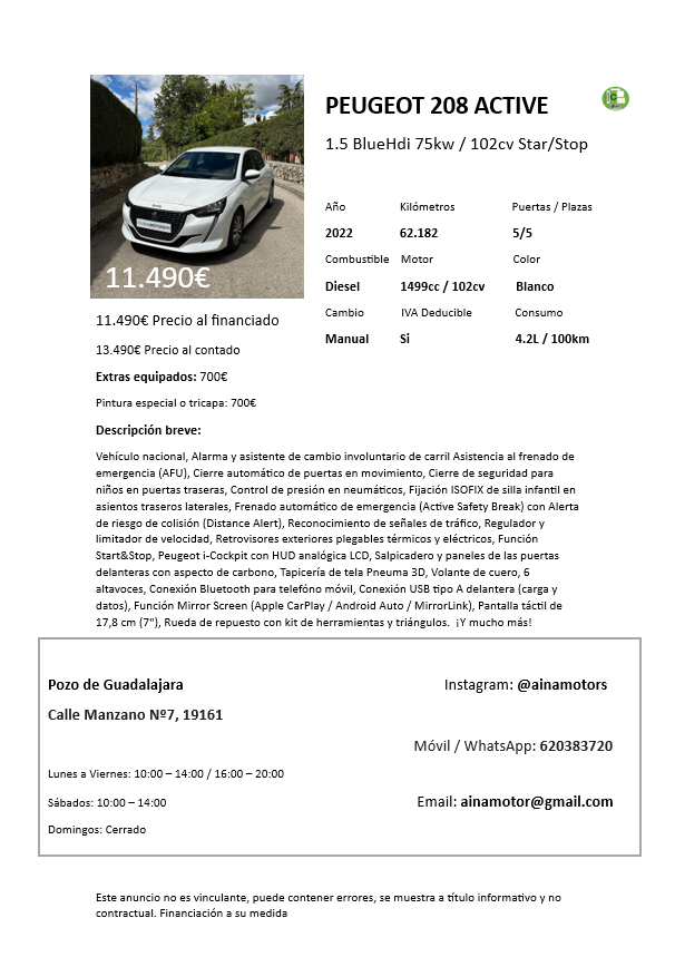 Peugeot 208 Active 1.5BlueHDi 100Cv - Imagen 16